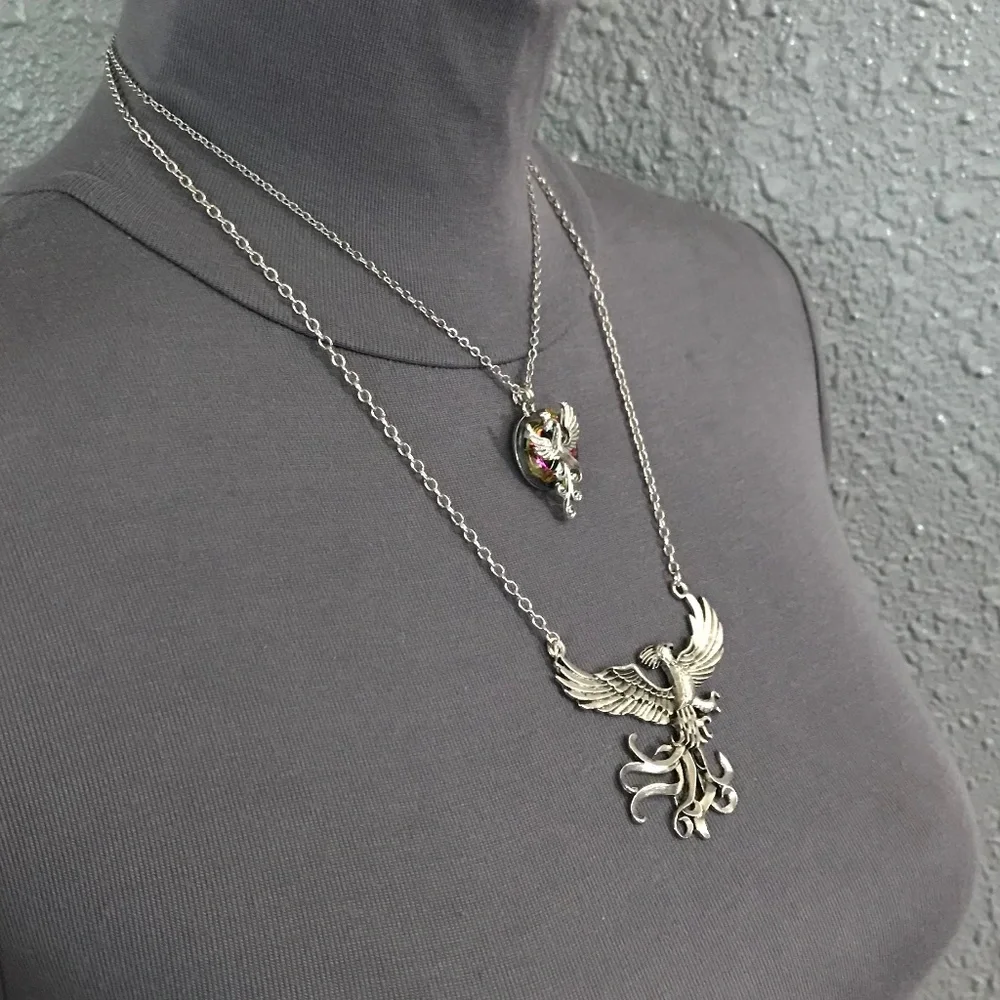 Rising Phoenix Jean Grey Silver Handmade 2-Layer Mythology Necklace Marvel Comic - Picture 10 of 15